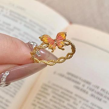 DAIIIBABYYY  -  Gold Color Gradient Butterfly Rings For Women Girls French Vintage Elegant Sweet Temperament Anniversary Jewelry Gifts